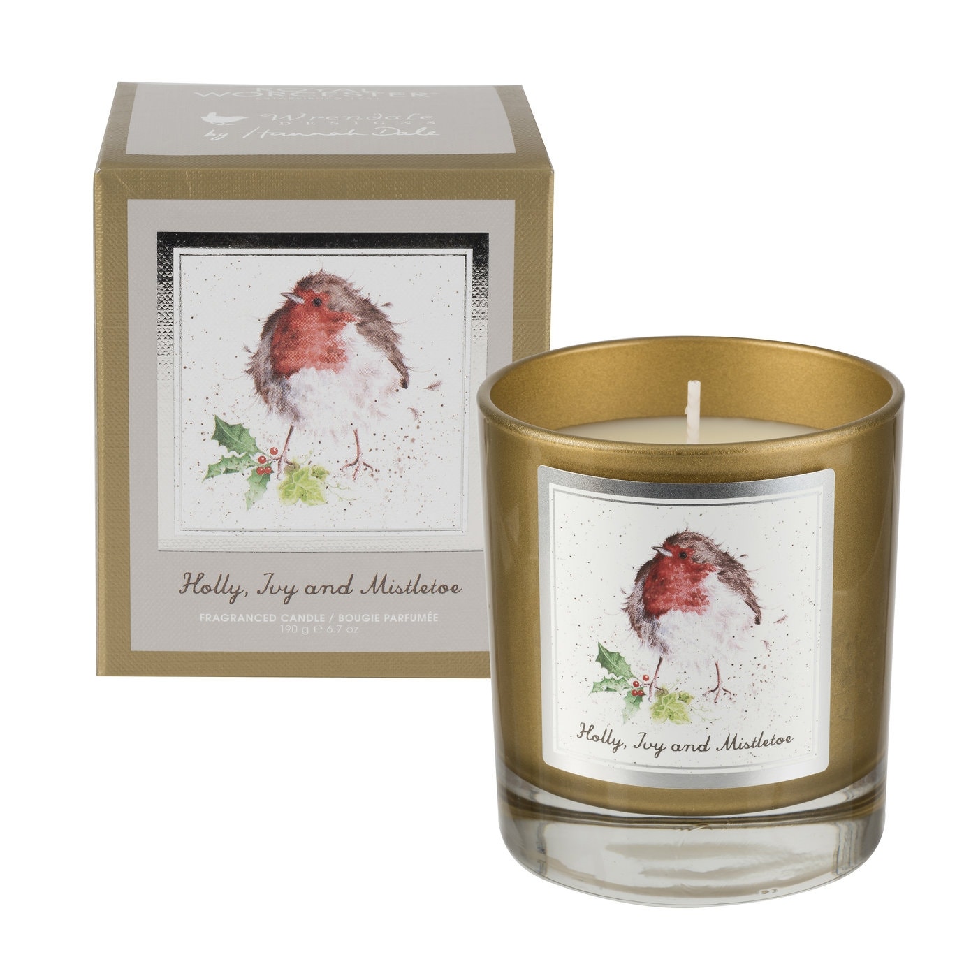 Royal Worcester Wrendale Designs Robin Glass Candle Holly, Ivy and Mistletoe