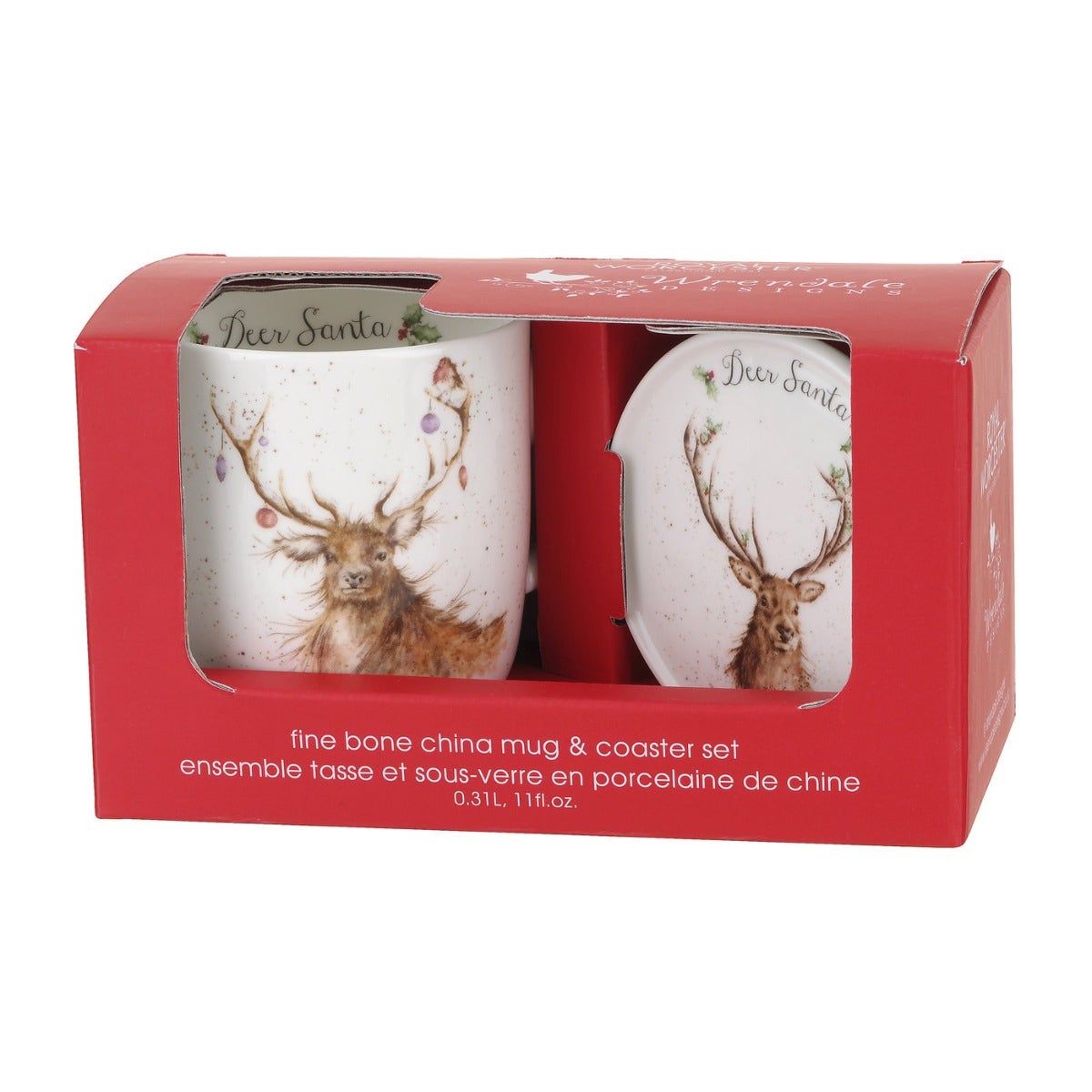 Royal Worcester Wrendale Designs Deer Santa Mug and Coaster 