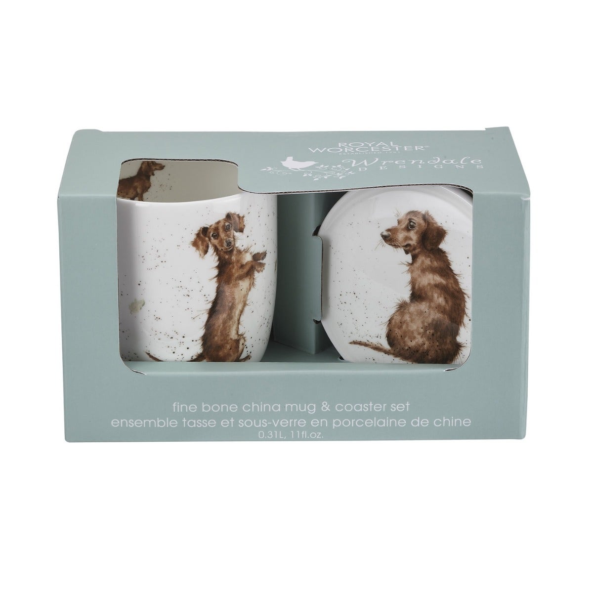 Royal Worcester Wrendale Designs Hello Sausage Mug and Coaster Dog
