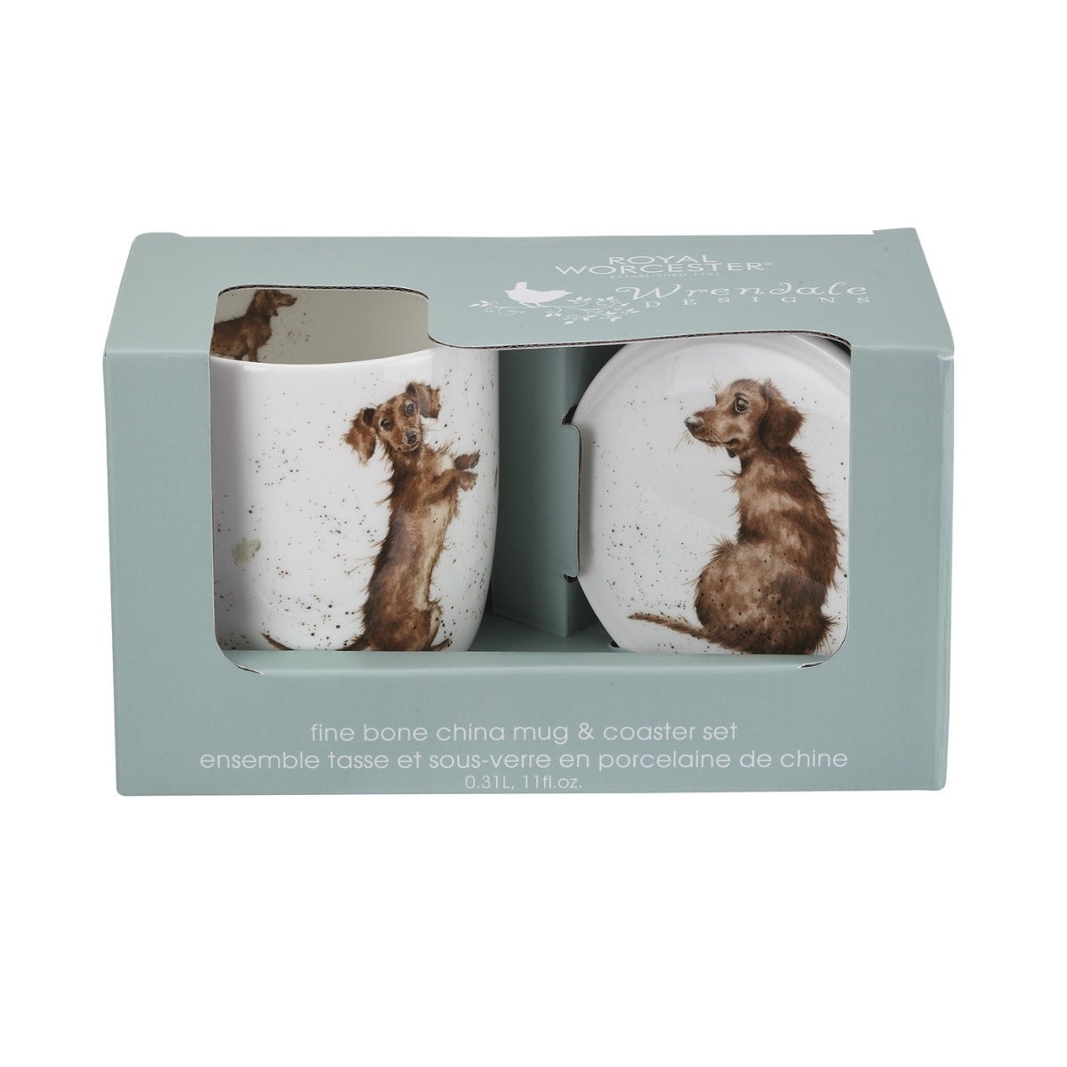 Royal Worcester Wrendale Designs Hello Sausage Mug and Coaster Dog