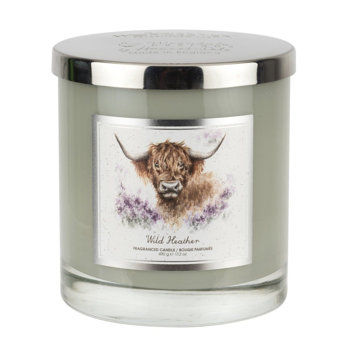 Royal Worcester Wrendale Designs 2 Wick Glass Candle with Silver Lid Cow Motif