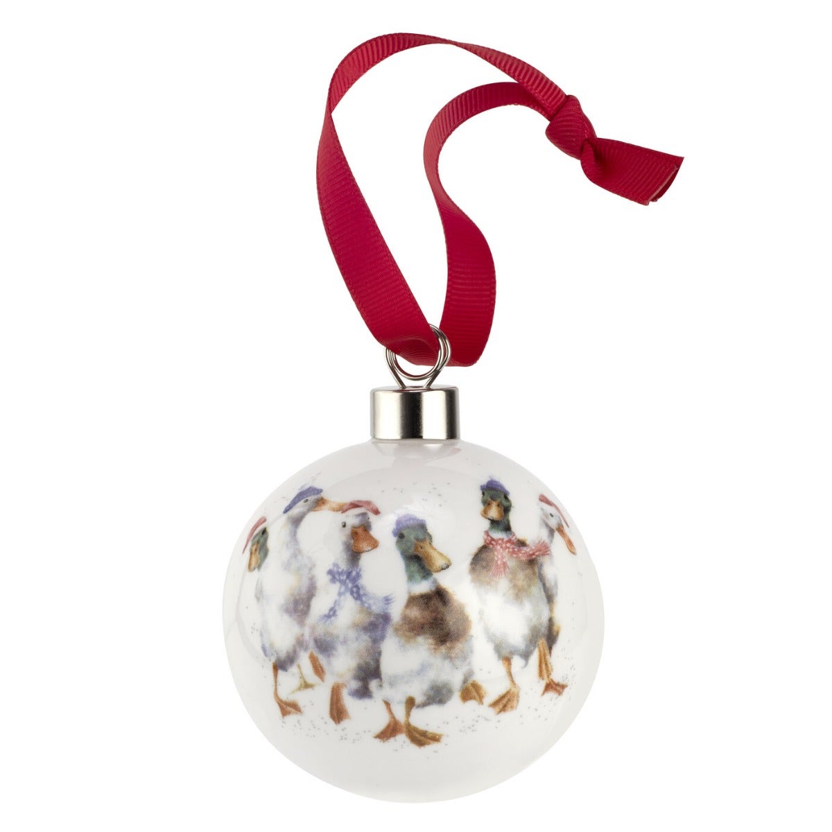 Royal Worcester Wrendale Designs Christmas Decorations All Wrapped Up Ducks
