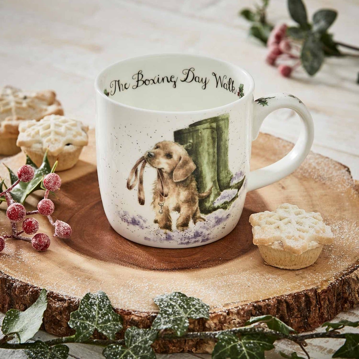 Royal Worcester Wrendale Designs Set of 6 Boxing Day Walk Dog Fine Bone China Mugs