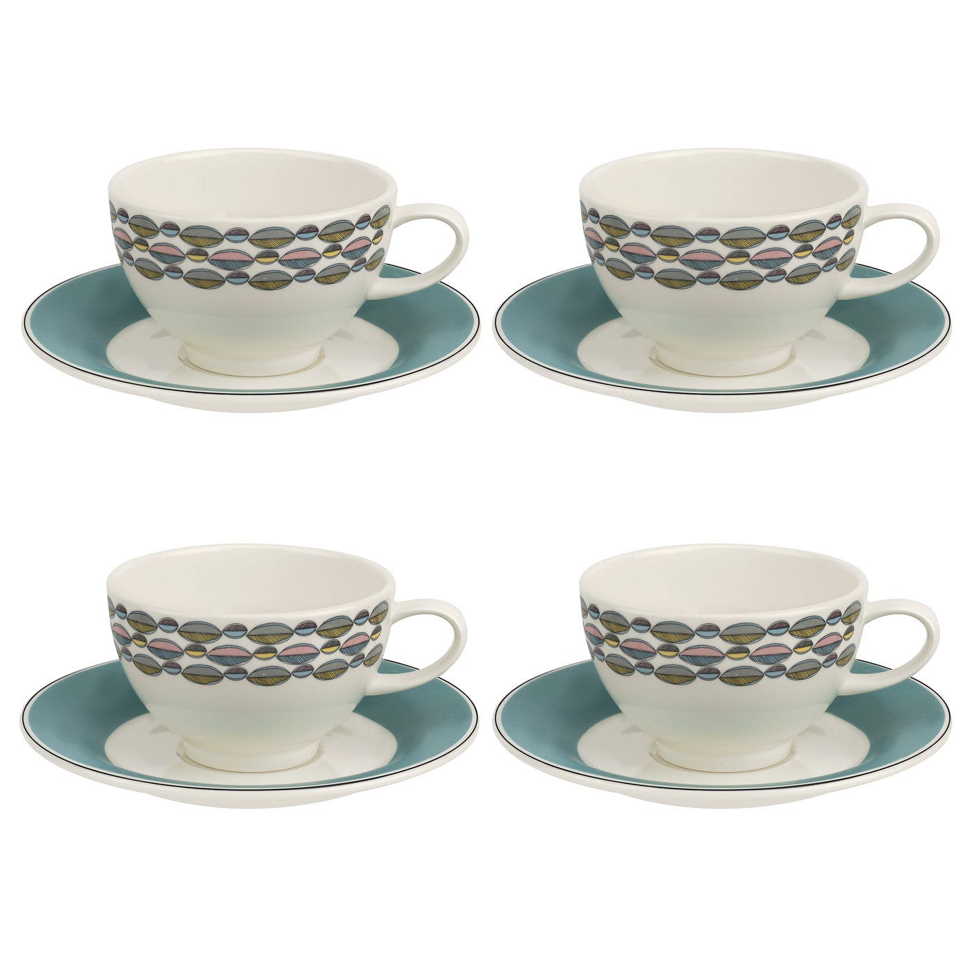 Portmeirion Westerly Turquoise Tea Cup and Saucer Set of 4