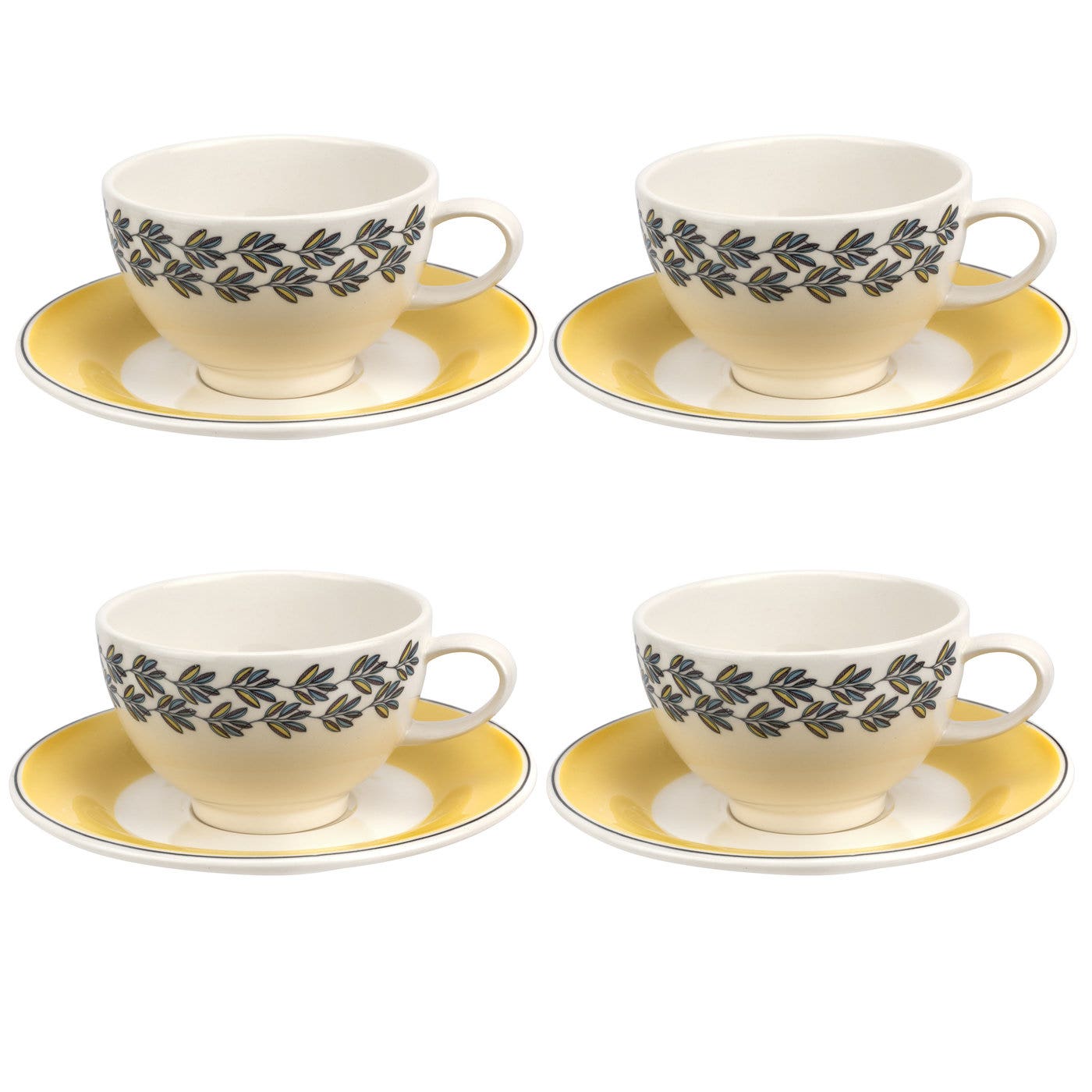 Portmeirion Westerly Yellow Tea Cup and Saucer Set of 4