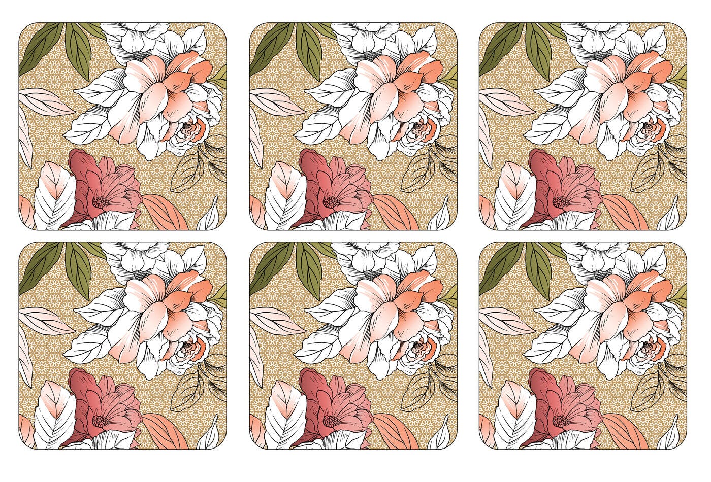 Pimpernel Floral Sketch Coasters Set of 6