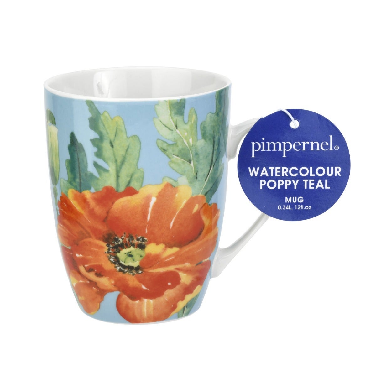 Pimpernel Watercolour Poppy Mug - Teal Set of 4 