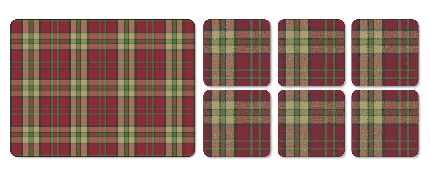 Pimpernel Tartan Red Placemats and Free Coasters Set of 6