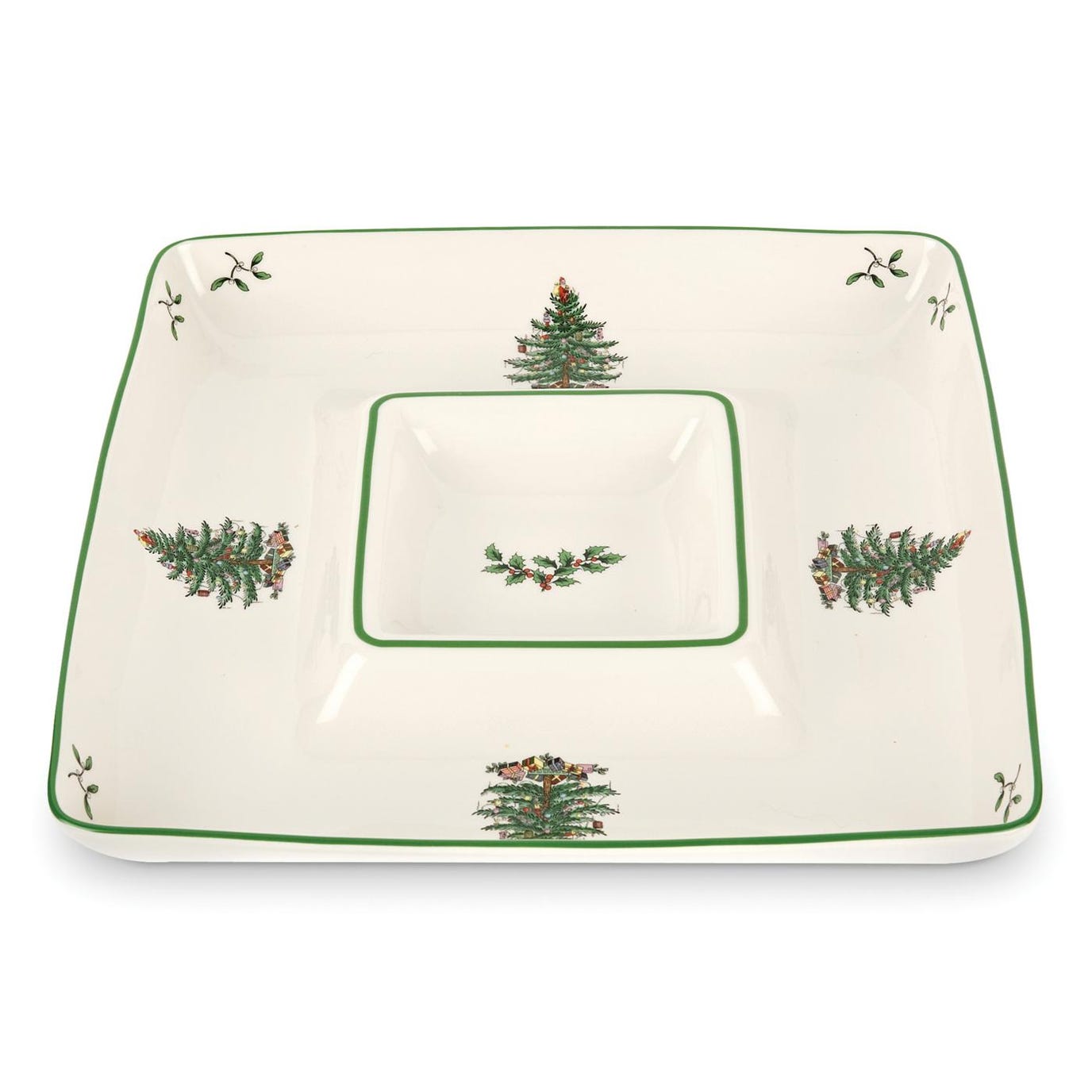 Spode Christmas Tree Chip and Dip All in One