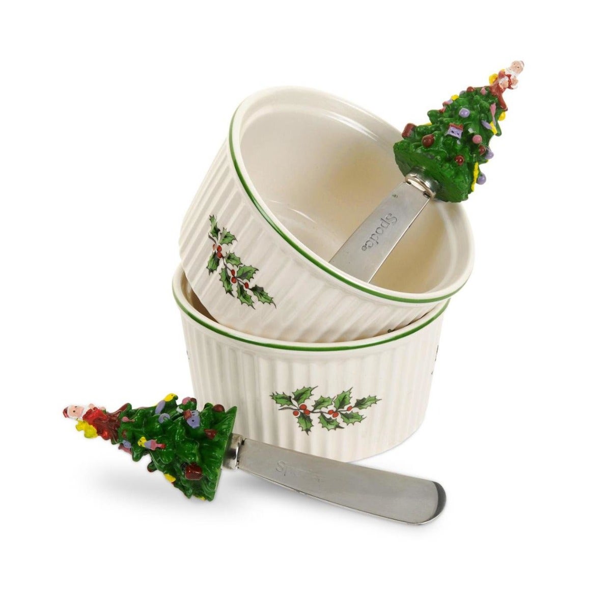 Spode Christmas Tree 4 Inch Dip Dishes with 5.5 Inch Spreaders