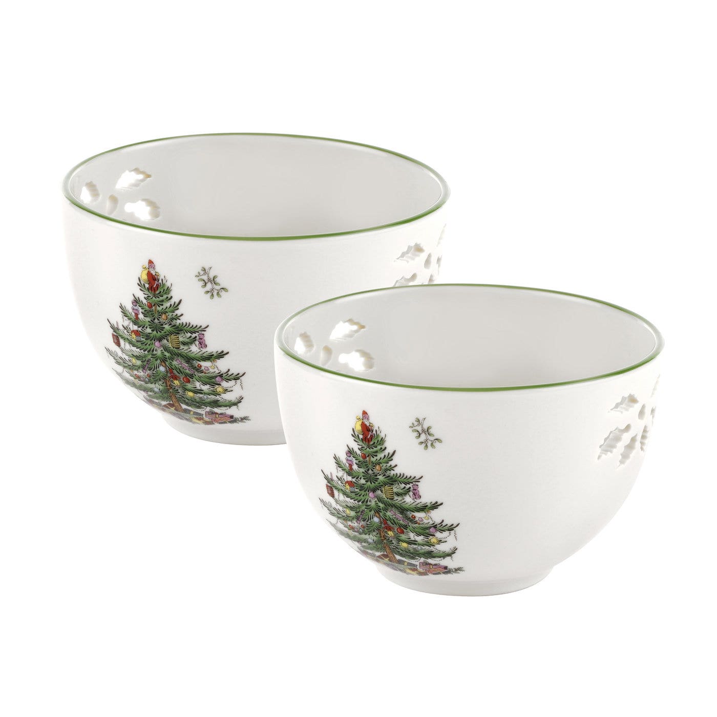 Spode Christmas Tree Pierced Tealight Holder Set of 2